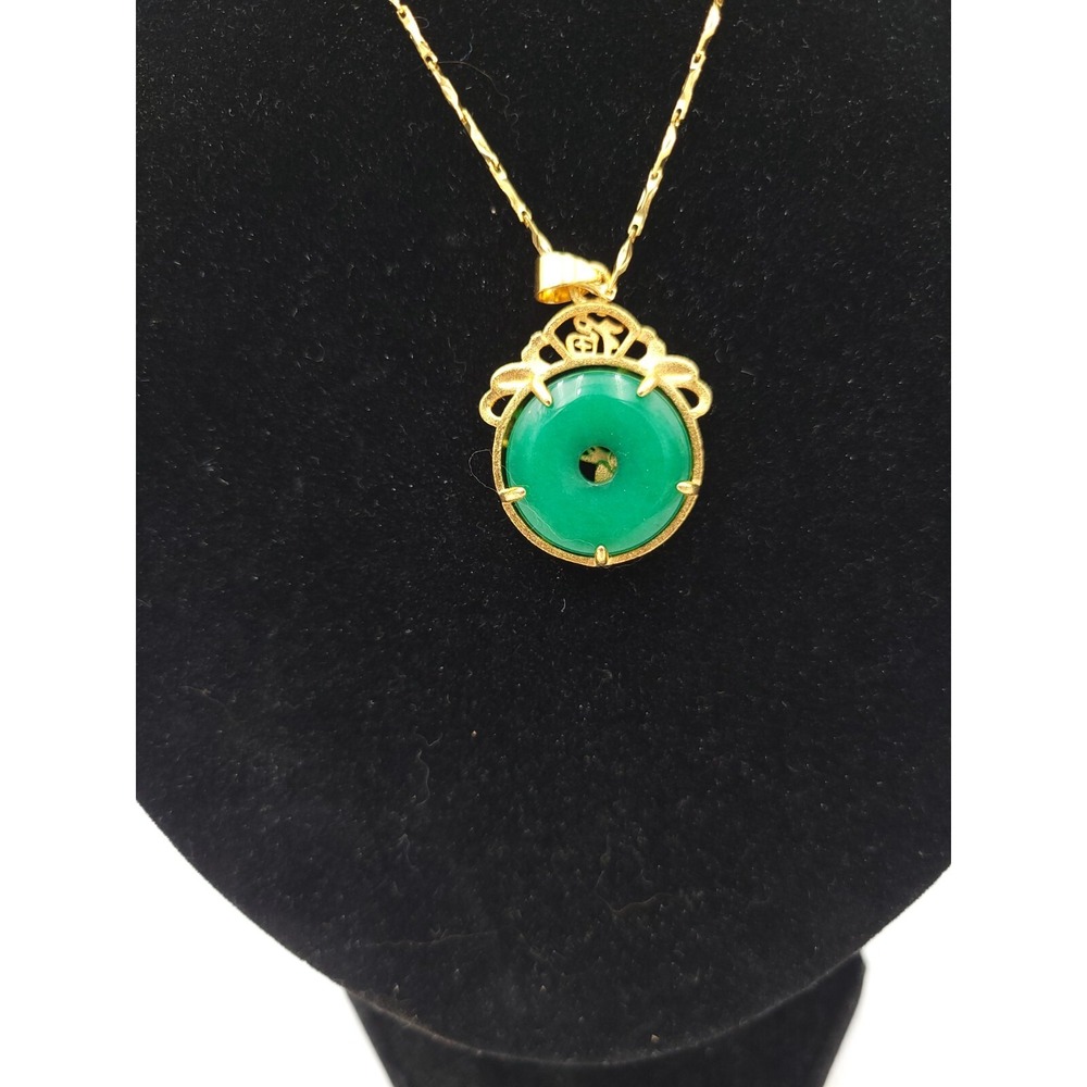 Green Jade Gold Tone dragon Pendant On 18k Gold Electroplated Chain Necklace - Picture 4 of 10